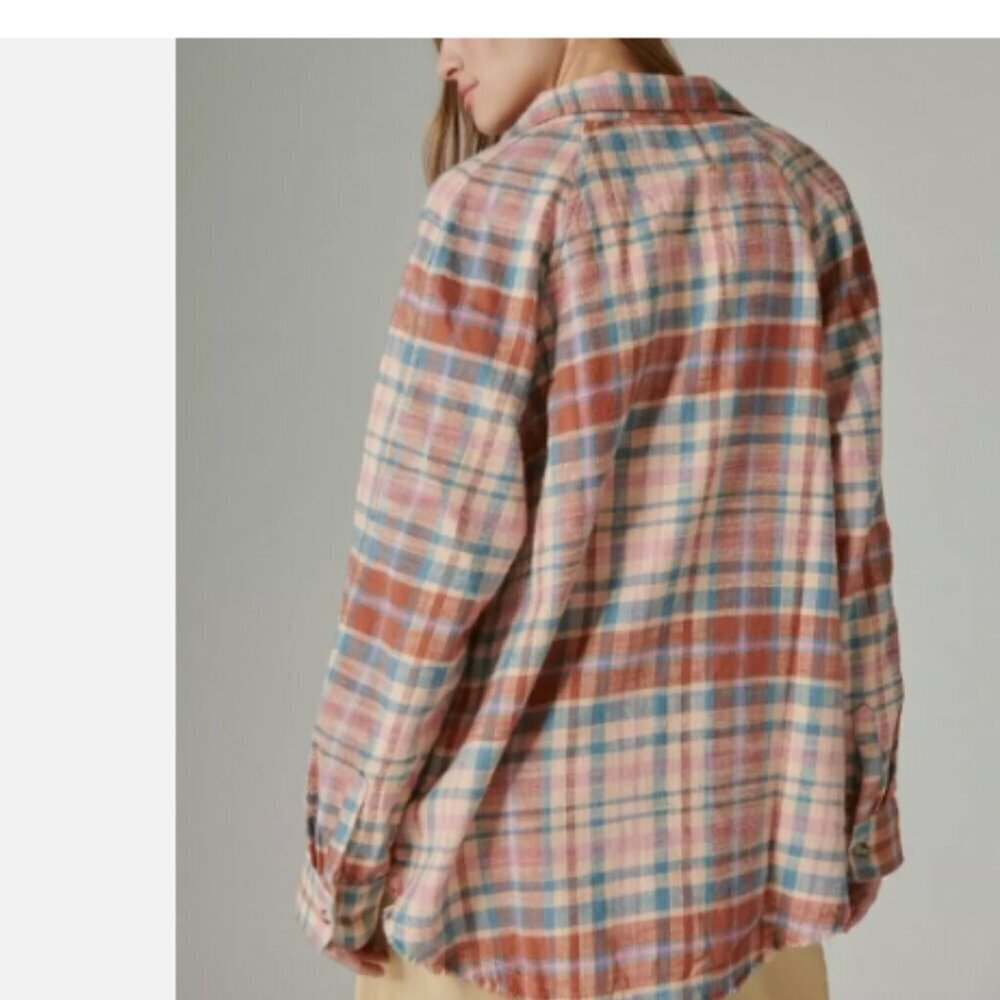 Lucky Brand Plaid Button Front Raw Hem Tunic Shacket Size XS NWT - Picture 3 of 11